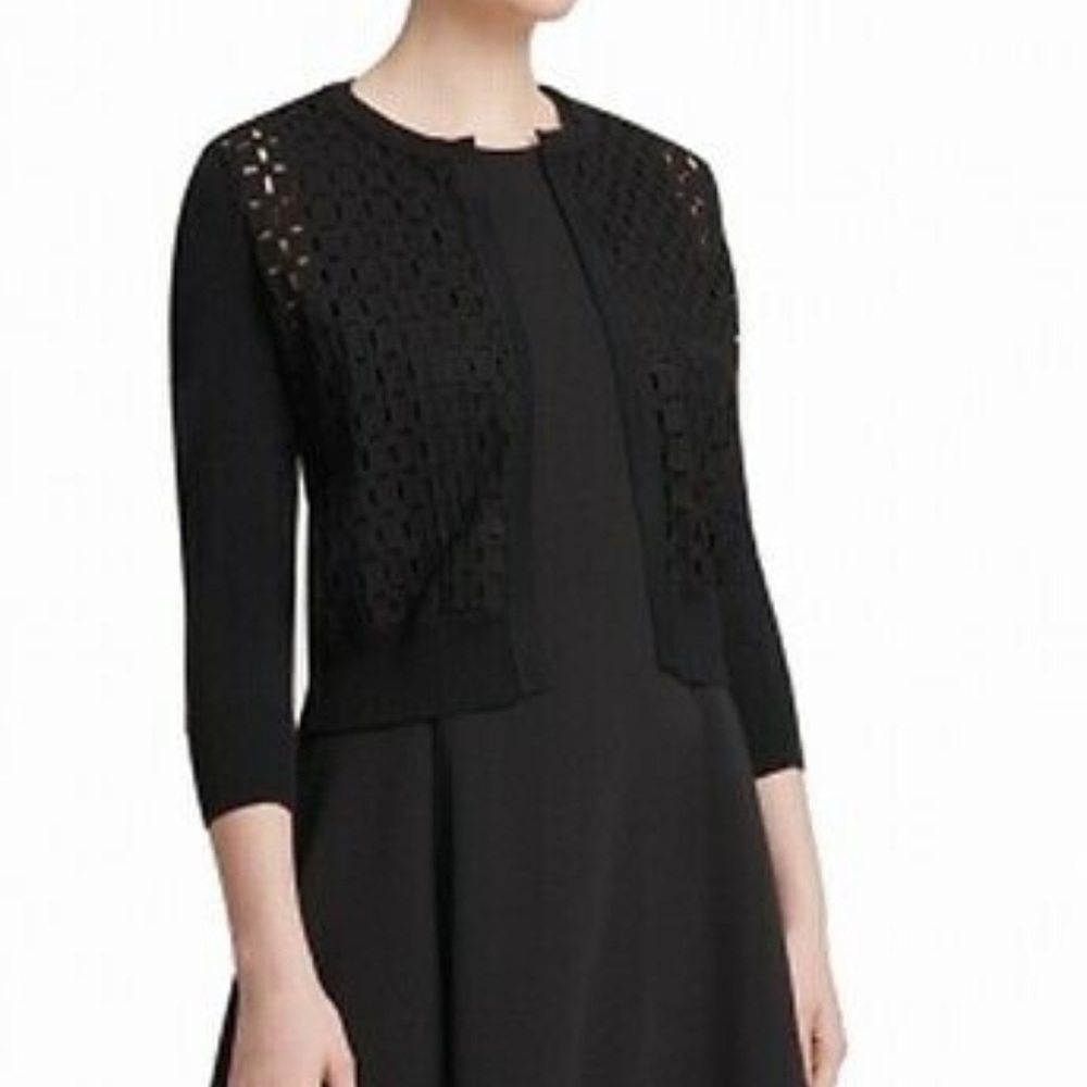 NWT DKNY Cardigan Sweater - Open Lace Front Bolero Black Womens - Large. - Picture 1 of 9